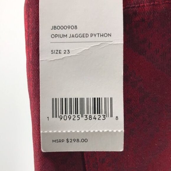 J Brand Alana High Rise Jagged Opium Python Red Size 23 New - Picture 12 of 12